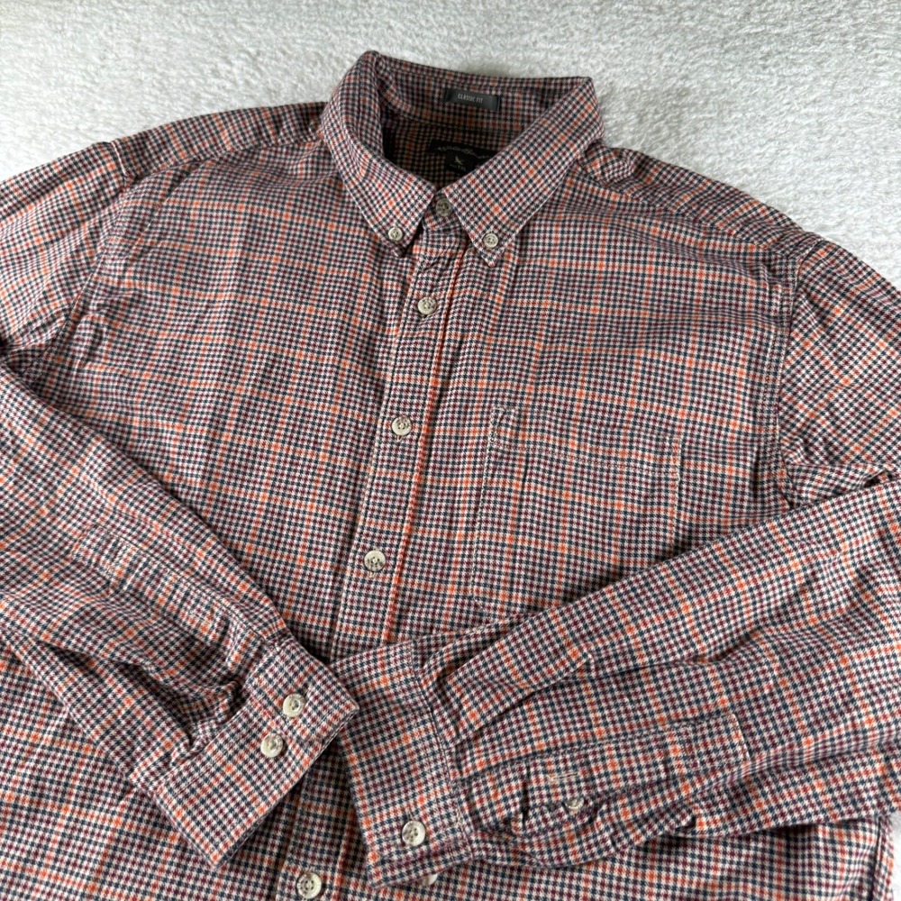 Eddie Bauer Classic Fit XL Tall Houndstooth Button Down Long Sleeve XLT Orange